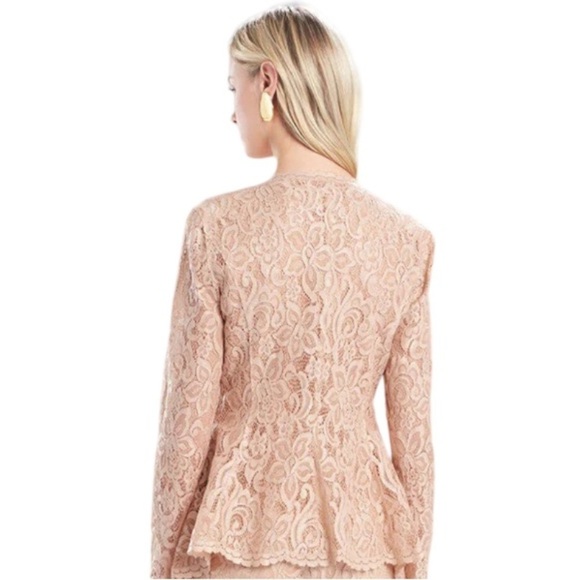 Josie Natori Lacquer Nude Lace Top NWT Zip front Semi Sheer Peplum - Picture 3 of 11